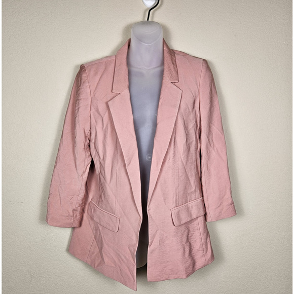 Loft Womens Blazer Jacket Open Front Salmon Pink Business Casual 3/4 Sleeve 2 XS - Picture 2 of 16